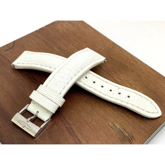 Breitling Watch Replacement Band White Leather Strap 18mm Silver Tone Cl… - Picture 1 of 8